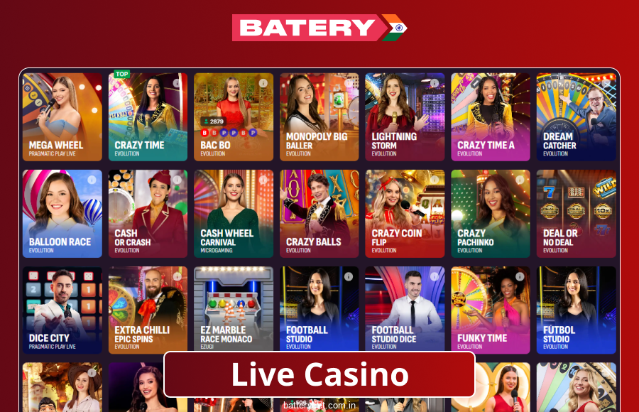 Live casino for Indian players on Batery Bet