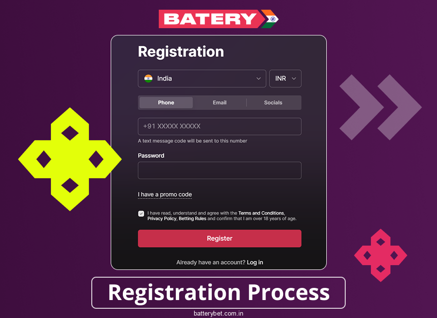 Register on Batery Bet India