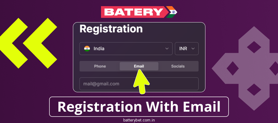 Registration method by email in Batery Bet IN