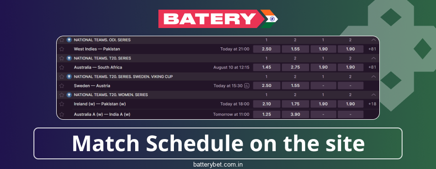 Competition Schedule for Indian Players Batery Bet